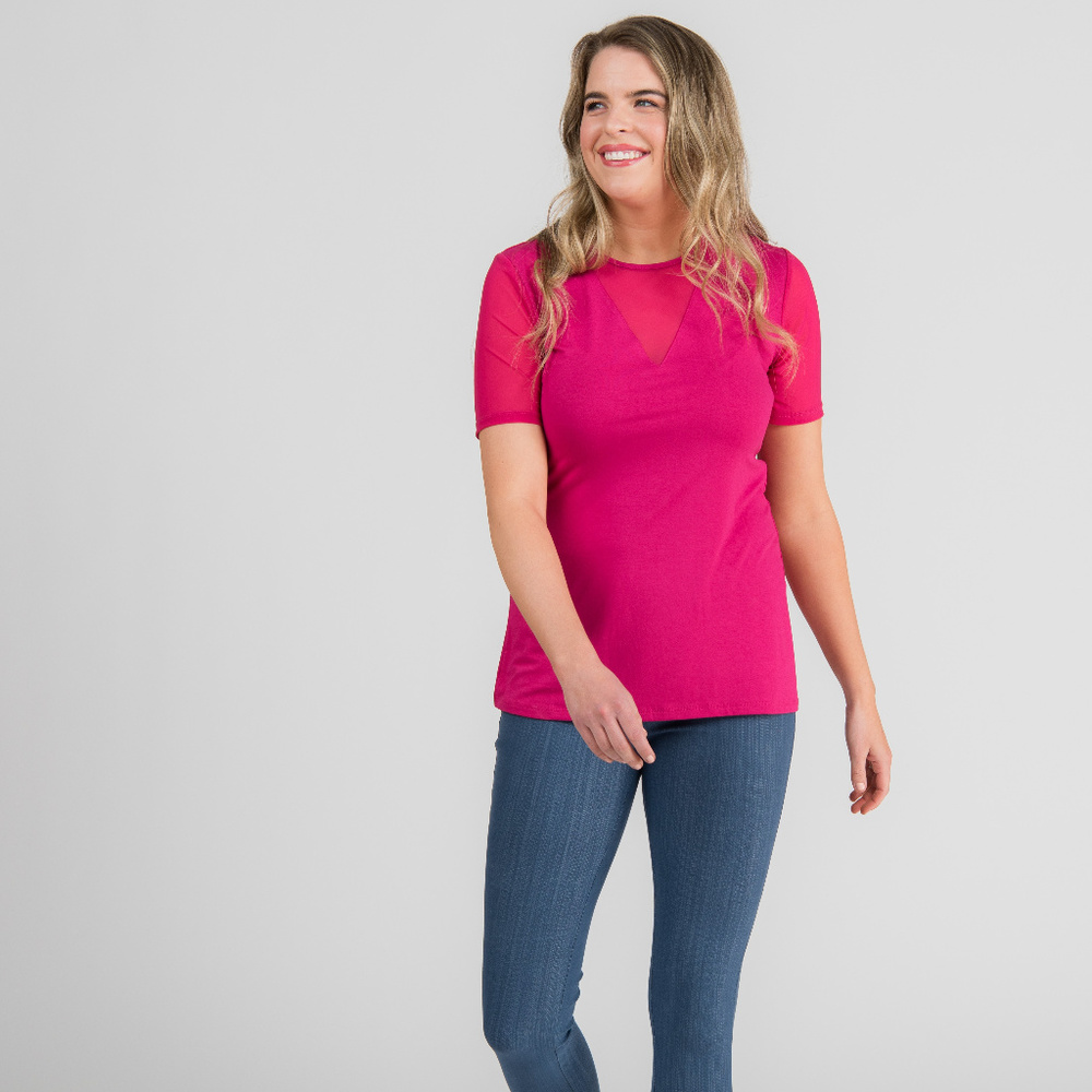 Sheer V-Neck Tee Raspberry